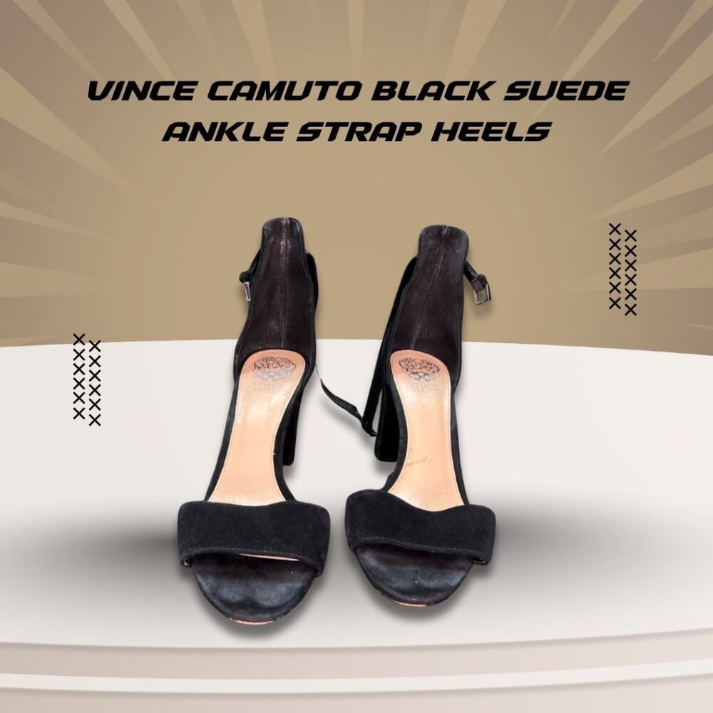Vince Camuto Black Suede Ankle Strap Heels With Block Heel Size 9